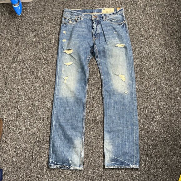 Men Hollister Huntington Slim Straight Mens Size 32 X 32 Distressed Jeans NWT - Picture 1 of 8